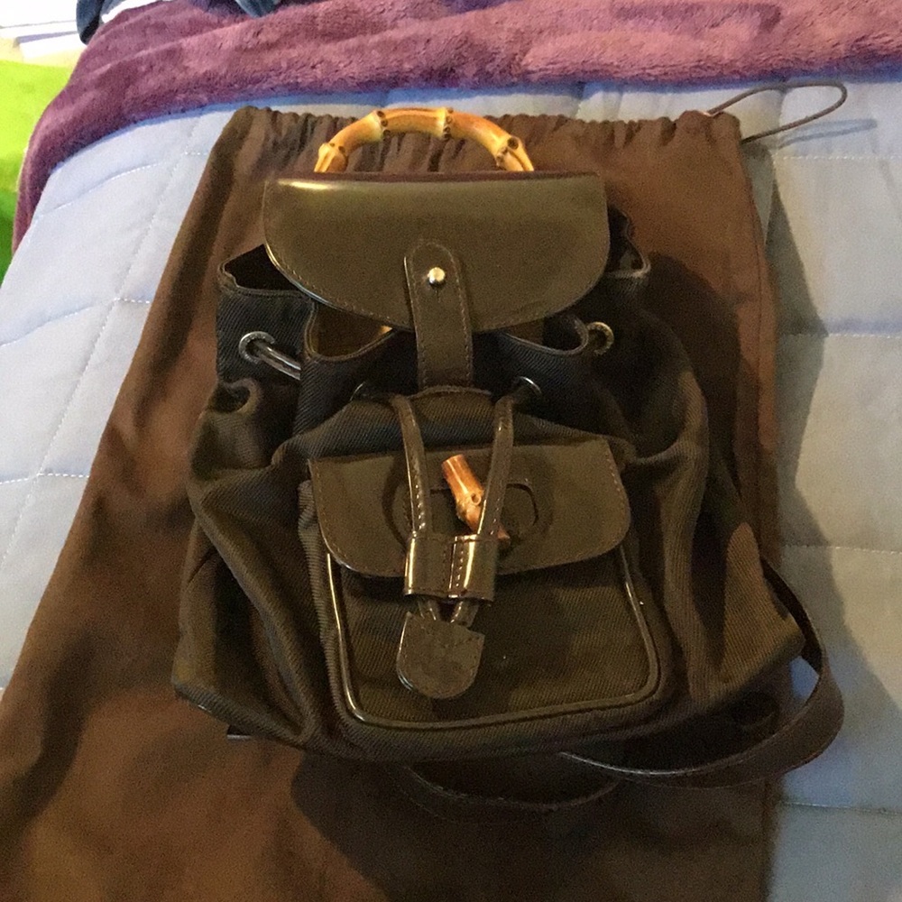 Authentic Gucci Mini Brown Leather Bamboo Backpack & Dust-bag